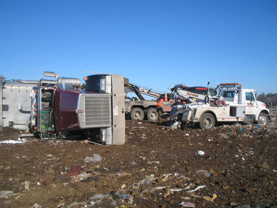 Crashed dump truck