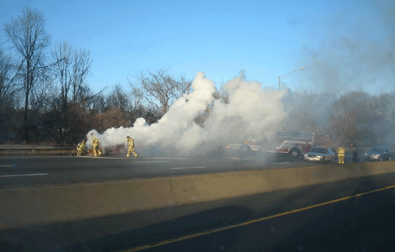 Car Fire Shuts Down Interstate Greenwich. CT