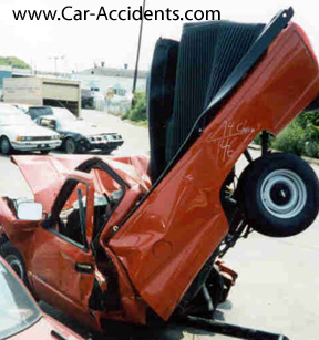 Red Truck twisted crash